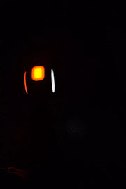 Тройно косо ляво LED NEON рогче, кръгли стъкла Ч/Б/Ж 12/24V