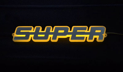 Огледална табела с никелеран "Super", за решетка, 12/24V, жълта светлина