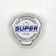 Огледална табелка SUPER – син текст, бяла, външна, за решетка, 12/24V, жълт неон