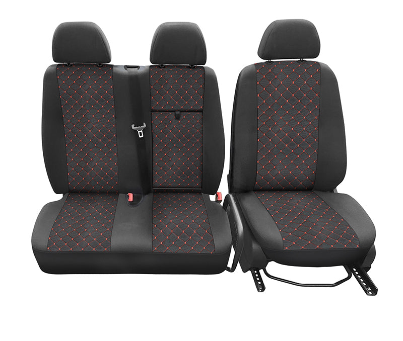 Калъфи за седалки за Mercedes Sprinter, 2006+, черно с червено, полиестер + еластан