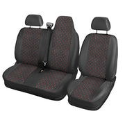 Калъфи за седалки за Renault Master, 2009+, черна с червен шев (разделена двойна облегалка)