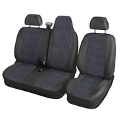 Калъфи за седалки за Renault Master, 2009+, черна със син шев (разделена двойна облегалка)