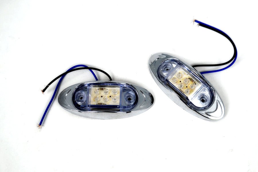 LED габарит, овал с 6 диода, бял със синя светлина, 12V