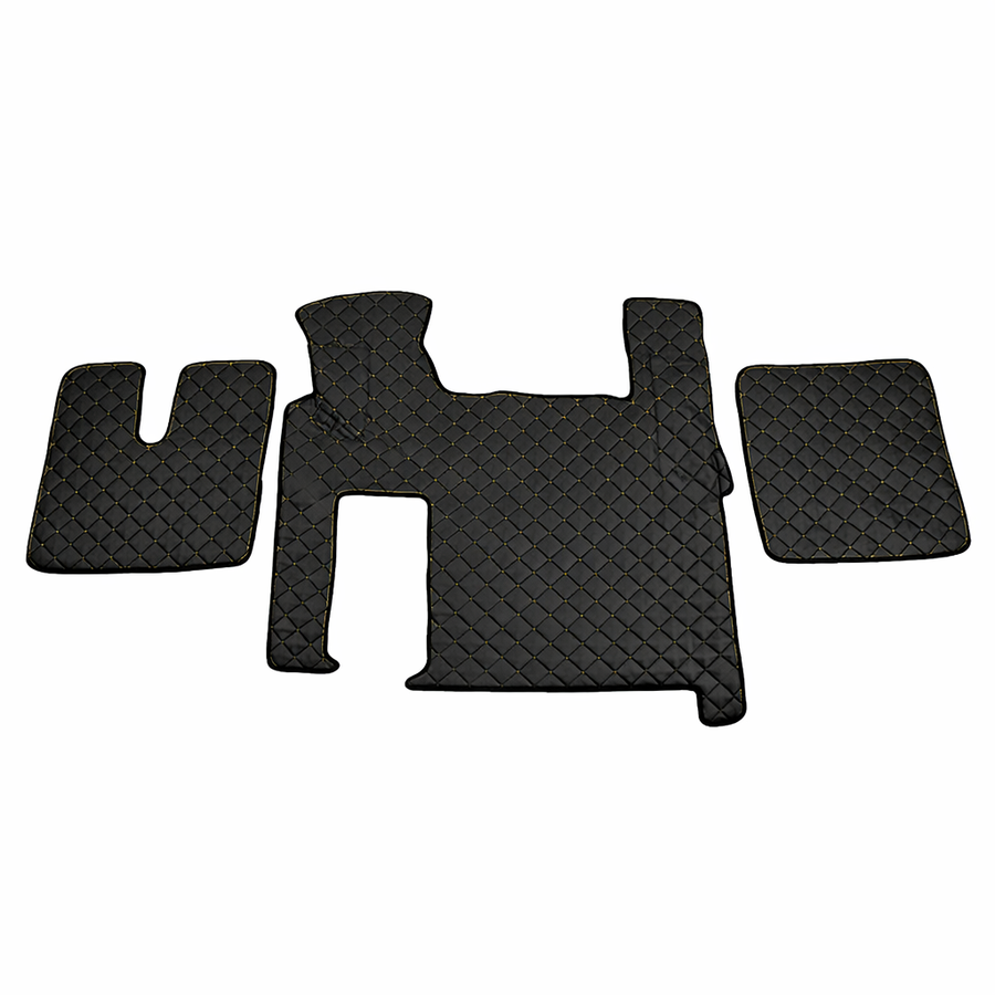 Кожени стелки за MAN TGX, черни с жълт шев, ANTI SLIP