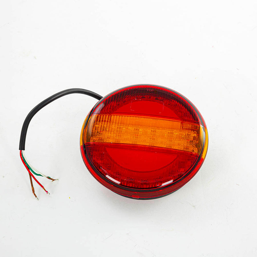Кръгъл LED стоп с динамичен мигач, 10-30V, червено-жълто, е-маркиран