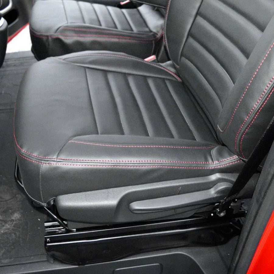 Кожена тапицерия за седалки за Ford Connect III 2014+, Черна с червен шев