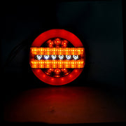 LED кръгъл стоп, червено - бяло, с динамичен и стандартен мигач, 12-24V